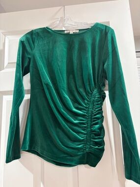 LOFT Emerald Green Long-Sleeve Ruched Side Top